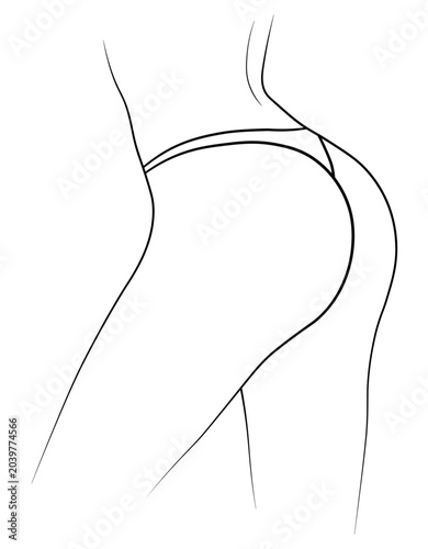buttocks, woman in swimsuit, bikini, panties, hand-drawn, black and white vector