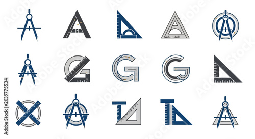 Geometric Tools and Shapes: Compass, Rulers, Triangles, Letters