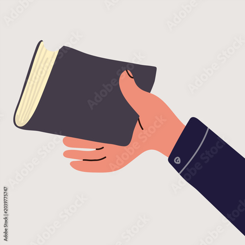 Hand holding book gesture flat. Hand drawn vector illustration.