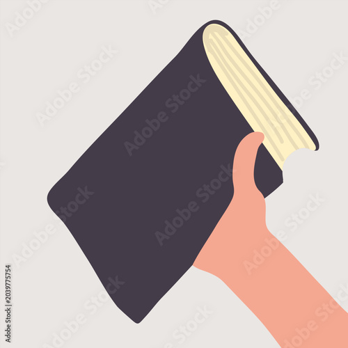 Hand holding book gesture flat. Hand drawn vector illustration.