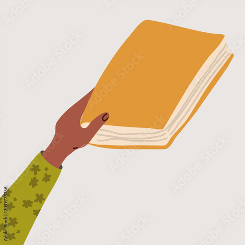 Hand holding book gesture flat. Hand drawn vector illustration.