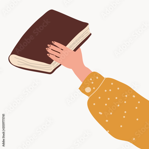 Hand holding book gesture flat. Hand drawn vector illustration.