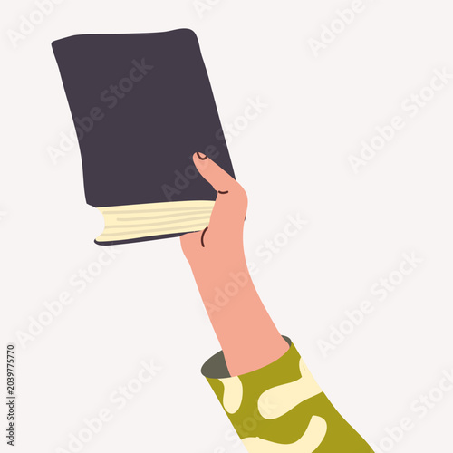 Hand holding book gesture flat. Hand drawn vector illustration.