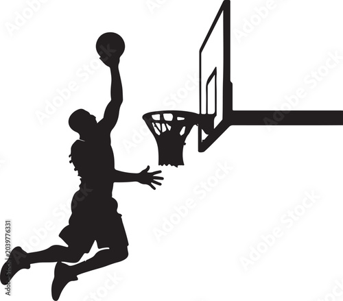  Male Basketball Player Dunk Silhouette Vector 