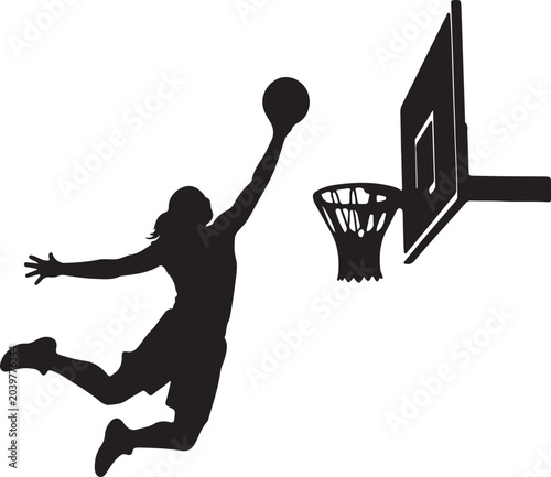 Female Basketball Player Dunk Silhouette Vector  
