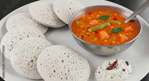 Idli and sambar traditional south indian breakfast cuisine composition