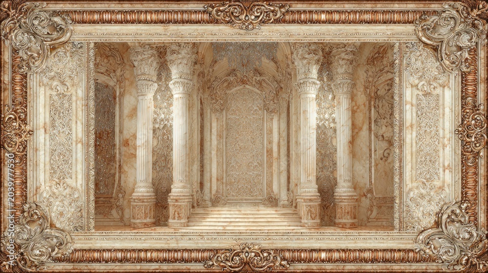 Obraz premium Ornate antique structure interior features detailed marble columns and elaborate framing