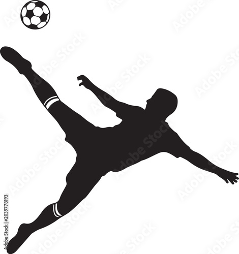 Soccer Player Bicycle Kick Action Silhouette Vector