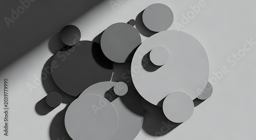 Abstract Gray Circular Shapes Arranged on Minimal Surface with Dramatic Shadows