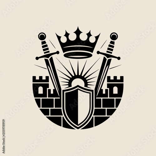 Foto Black and white crest with crown.
