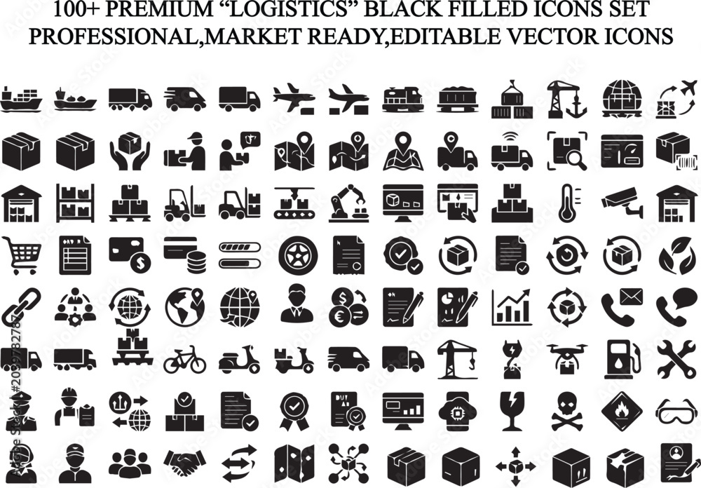 Obraz premium Premium logistics line icons set. Perfect for websites, mobile apps, presentations, infographics, logistics companies,e-commerce platforms,and business projects.Fully editable vector,easy to customize
