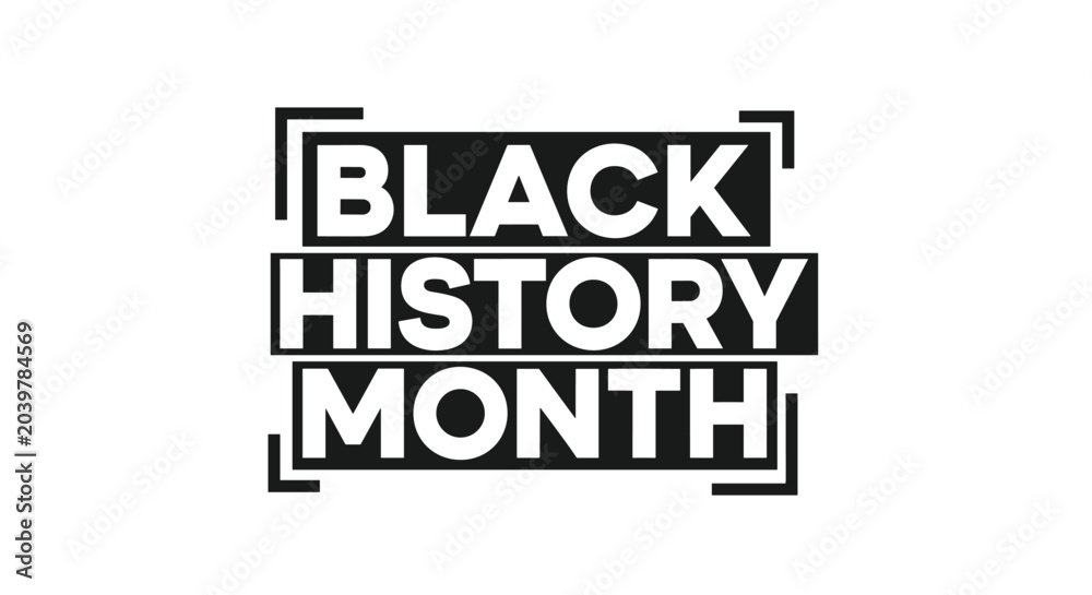 Obraz premium Black history month typographic banner featuring bold letters inside rectangular frames to celebrate african american heritage and culture.