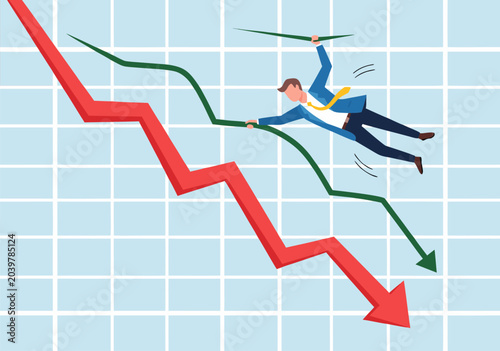Tableau sur toile Businessman struggling on declining stock market graph illustration vector, econ
