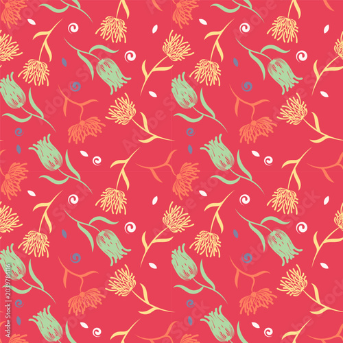 Seamless abstract flower background illustration eps10.Beautiful colourful repeating pattern with flowers made with different brushes.Neat floral pattern for textile print,wallpaper,gift wrapping.