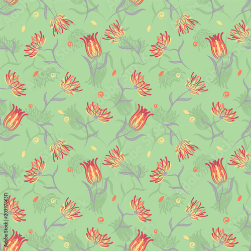 Seamless abstract flower background illustration eps10.Beautiful colourful repeating pattern with flowers made with different brushes.Neat floral pattern for textile print,wallpaper,gift wrapping.