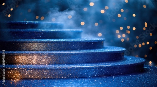 Steps glisten in blue glitter while soft lights twinkle in a magical dreamy setting