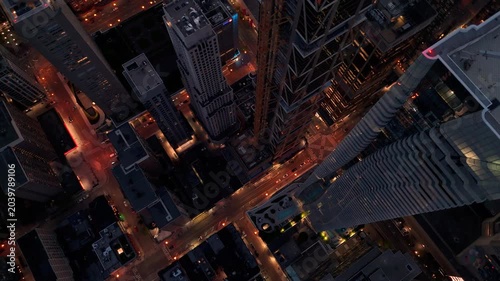 Toronto Downtown Bay Street Dusk Aerial Drone Descent Cinematic 4K