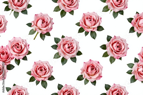 A pattern of pink roses on a white background