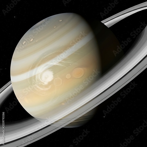 Large Ringed Planet Floating in Dark Outer Space