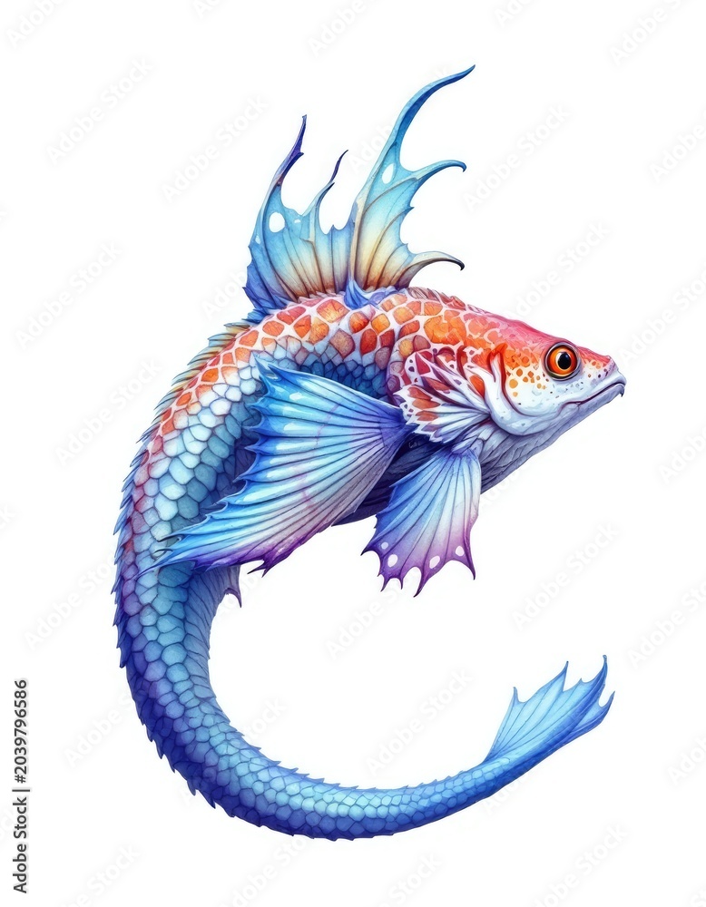 Fototapeta premium Mythical fish, vibrant colors, detailed fins