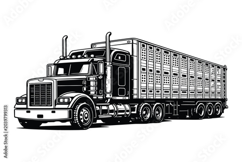 Obraz na płótnie Semi truck with livestock trailer illustration