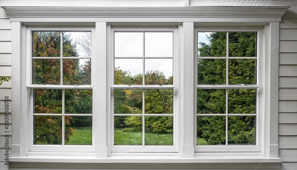 Fototapeta premium white frame vinyl double hung windows