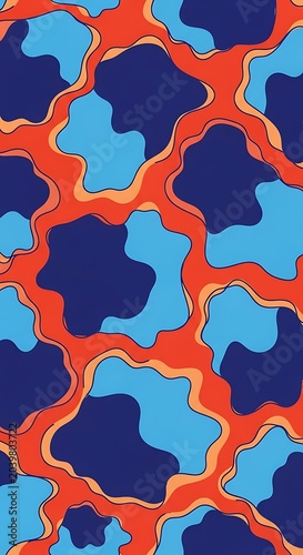 Vibrant Abstract Organic Shapes Repeating in Colorful Geometric Pattern
