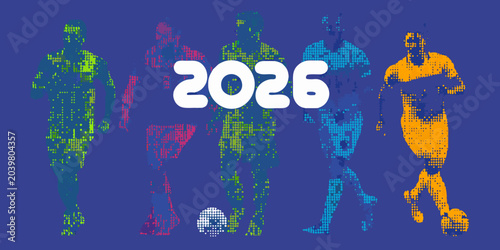 soccer players halftone illustration sports football athletes