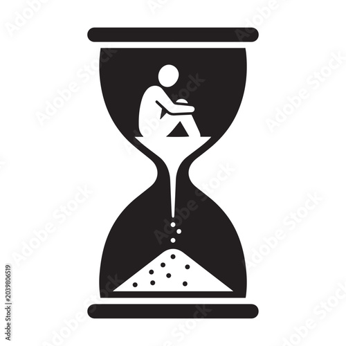 Bild auf Leinwand Abstract illustration of a lonely person sitting inside an hourglass with hourgl