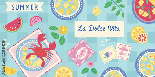 Cuadro en lienzo summer travel stickers vector illustration lemon watermelon