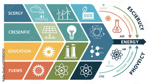 Energy sector infographic with icons for renewable and traditional power sources