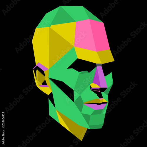 An illustration of a human face made of stone with unique coloring, suitable for all businesses.