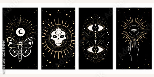 Tableau sur toile mystical tarot cards vector illustration black white