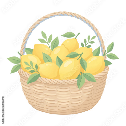 Basket of Amalfi Coast Lemons Clipart PNG Isolated on Transparent Background