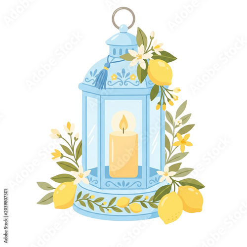 Mediterranean Lemon Lantern Clipart PNG Isolated on Transparent Background