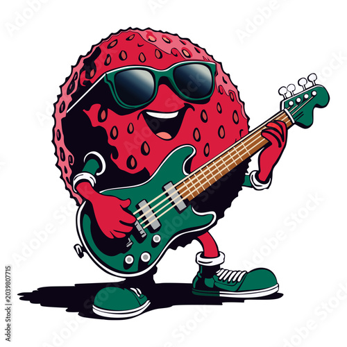 An illustration of strawberries playing music happily, suitable for all business needs.