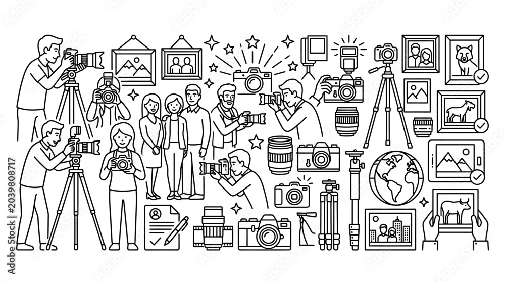 Fototapeta premium Set of hand-drawn doodle icons and sketch arrows in a vintage vector illustration collection