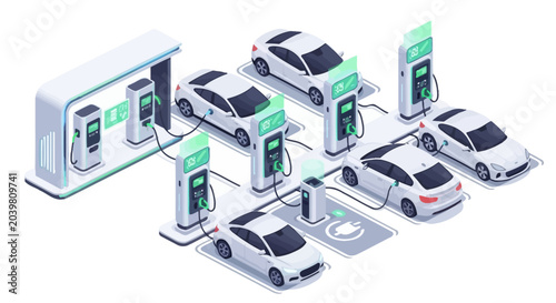 Принти на полотні Isometric electric vehicle charging station illustration