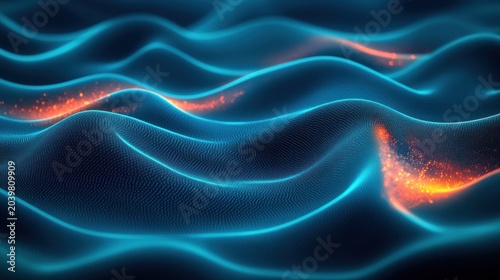 Glowing waves ripple softly in vibrant blue and orange hues creating magic