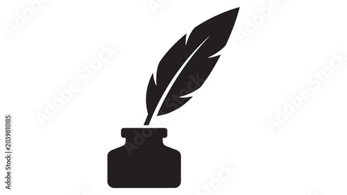 Foto Black feather quill in inkwell