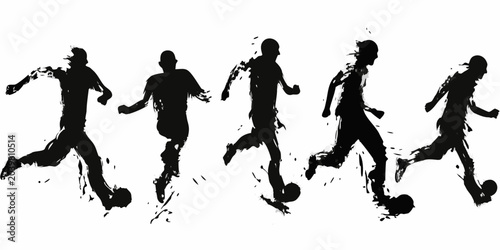 Fotografía Soccer players silhouettes in black ink splatter style on white background