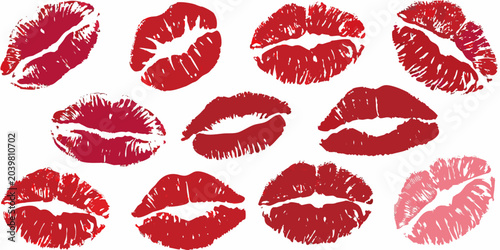 Obraz na płótnie Lipstick Kiss Marks Collection Red Vector Illustration On White Background