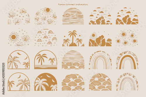 Tableau sur toile Boho Landscape Illustrations Earth toned Vector Pattern With Natural Elements