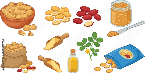 Canvas Print Peanut Food Vector Illustration Featuring Nuts, Butter, Flour, Oil, Plant, Sack,
