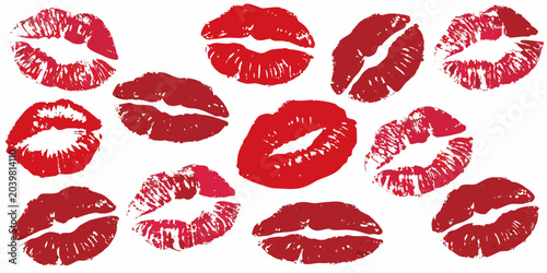 Foto Red Lipstick Kiss Marks Collection Vector Illustration On White Background