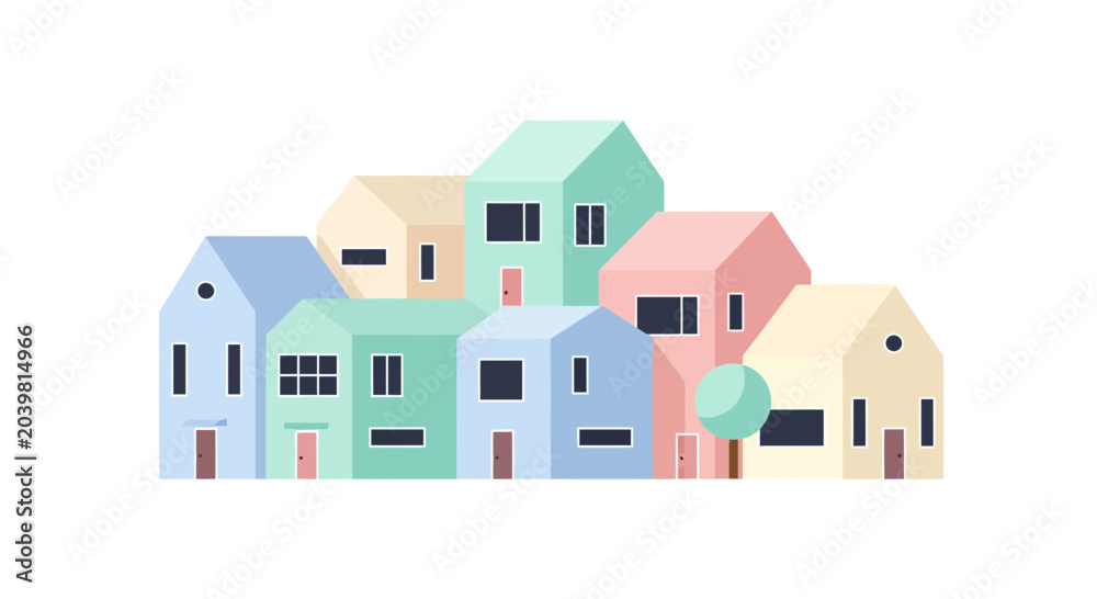 Fototapeta premium Colorful Modern Houses Illustration - Minimalist Architecture, Residential Buildings