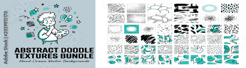 Bild auf Leinwand Abstract doodle textures bundle, hand drawn ink strokes and artistic patterns, c