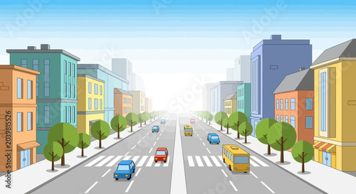 Pixel Art City Street Scene with Cars and Buildings