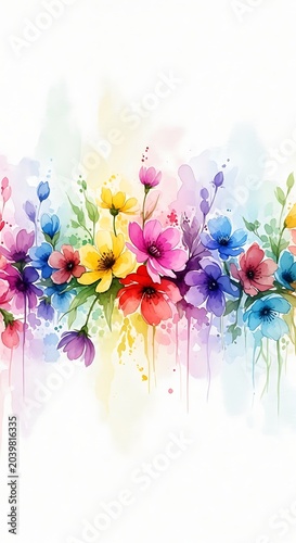 Colorful Watercolor Wildflower Bouquet Arranged on Soft White Background