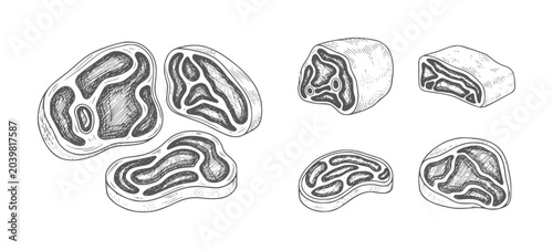Tableau sur toile Assortment of Raw Meat Cuts in Style beef pork lamb